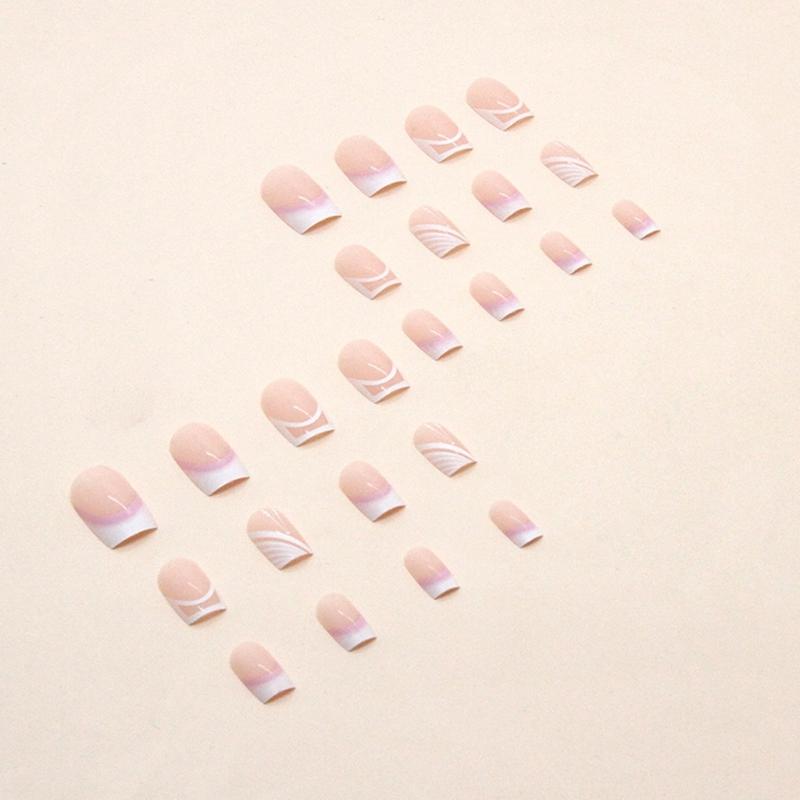 24Pcs Long Press On Nail  Coffin French Fake Nail  Tip Gradient Acrylic Nail  Glossy False Nail  for Women Girls