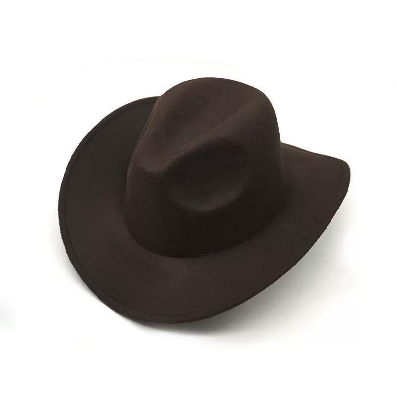 British Style Western Cowboy Hat Trendy Outdoor Gentleman Soft Felt Hat Large Brim Wool Solid Color Jazz Hat