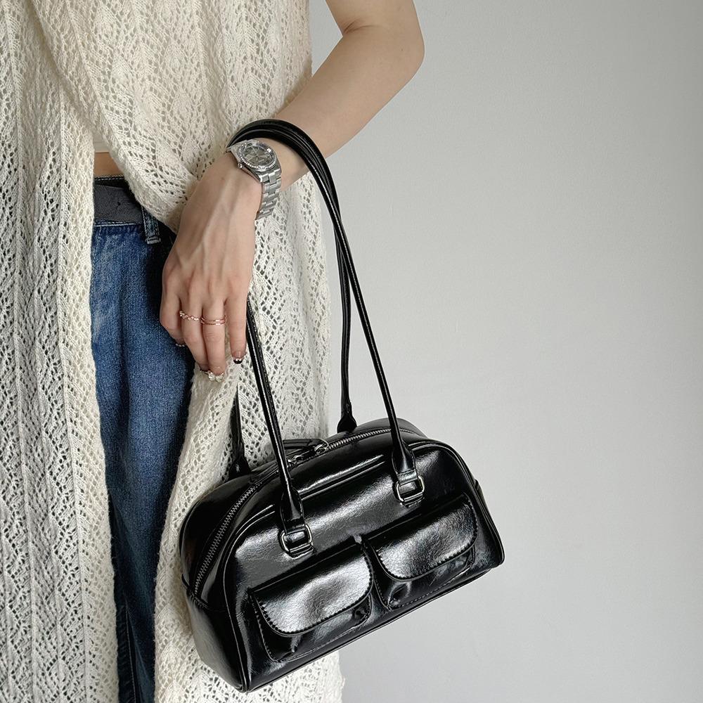 Korean Retro Large-Capacity Bowling Handbag with Small Pocket Design for Women
