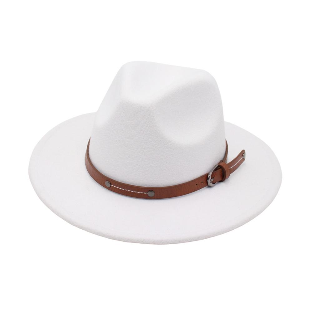2026 British Flat Brim Felt Hat Outdoor Casual Jazz Hat Wool Fedora Hat Rivet Belt Buckle Cowboy Hat Solid Color Church Top Hat