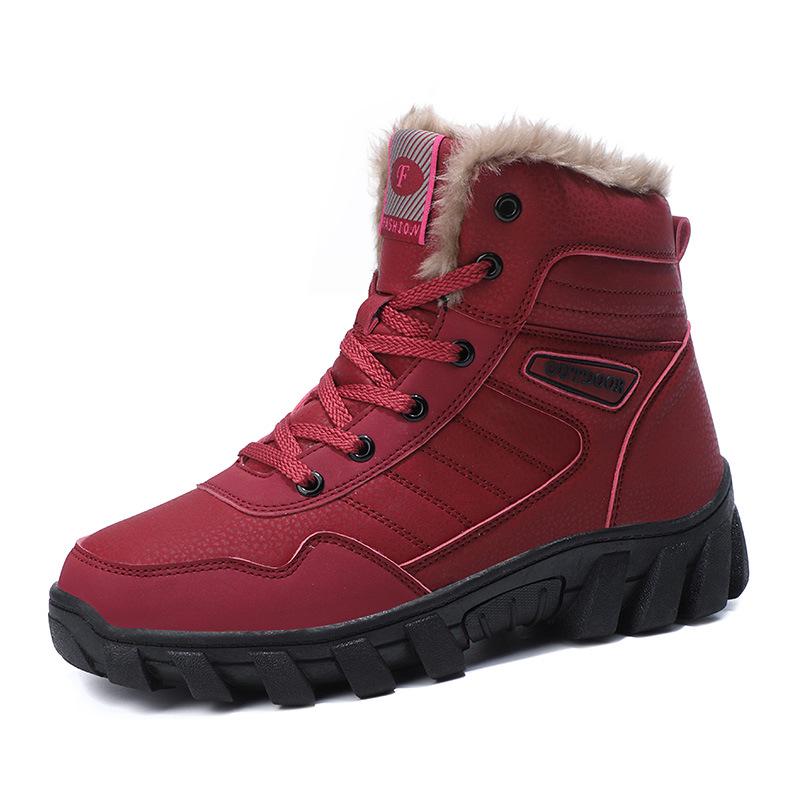 Winter outdoor couple snow boots velvet warm mountaineering new medium and high-top cotton shoes for walking 35