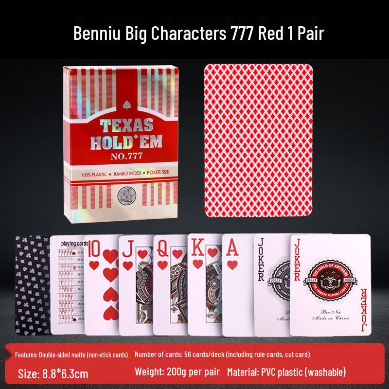 New Ben Niu 777 Texas Hold'em Large Print Frosted Plastic Poker Cards - Waterproof & Durable