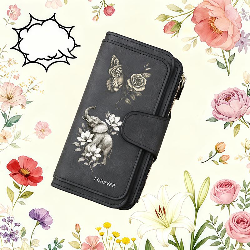 Butterfly Tiger Elephant Pattern Women's Long Wallet Multi - functional Portable Snap Button Coin Purse Birthday Gift Daily Commute Fun Design