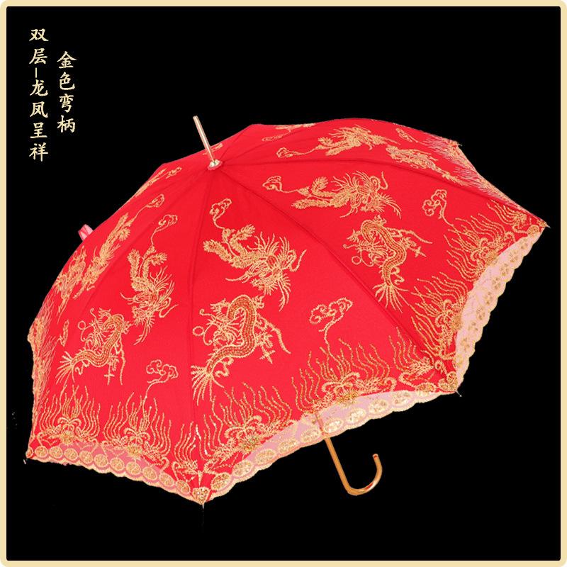 Red Umbrella Wedding Wedding Umbrella Lace Embroidery Chinese Wedding Long Handle Umbrella Retro Wedding Umbrella Bridal Umbrella