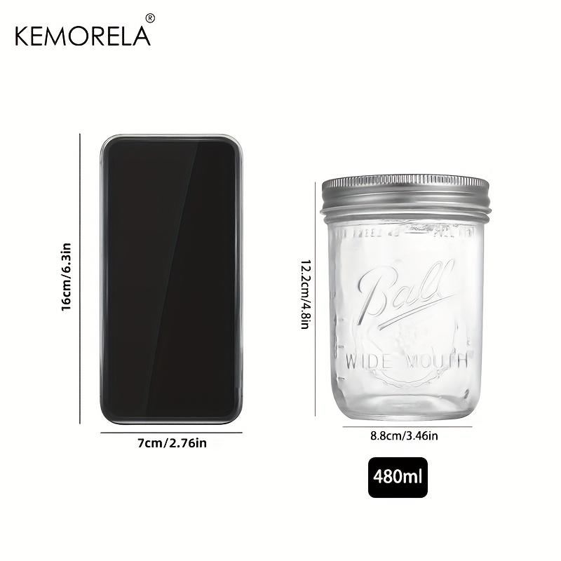 KEMORELA 2/4PCS Wide Mouth Glass Mason Jars with Lids - 470ML for Canning Pickling Juice Jam Jelly Reusable Dishwasher Safe