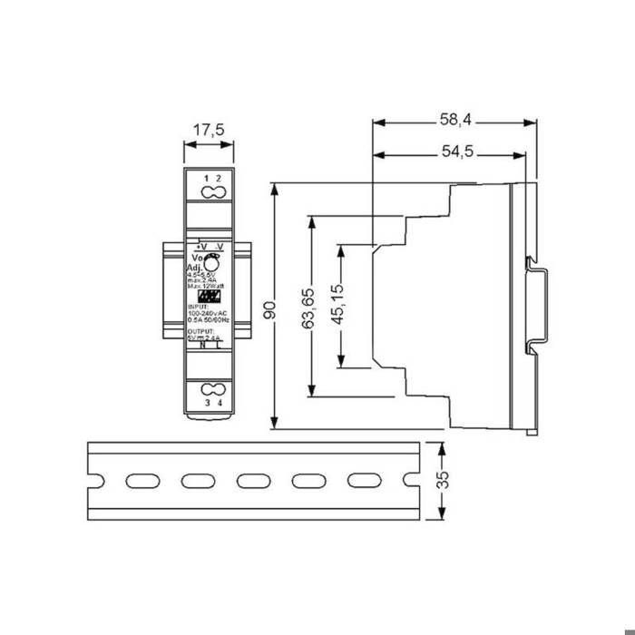 Alimentation AC-DC - MeanWell - HDR-15-12 - 12VDC - 1.25A - Ultra-mince DIN