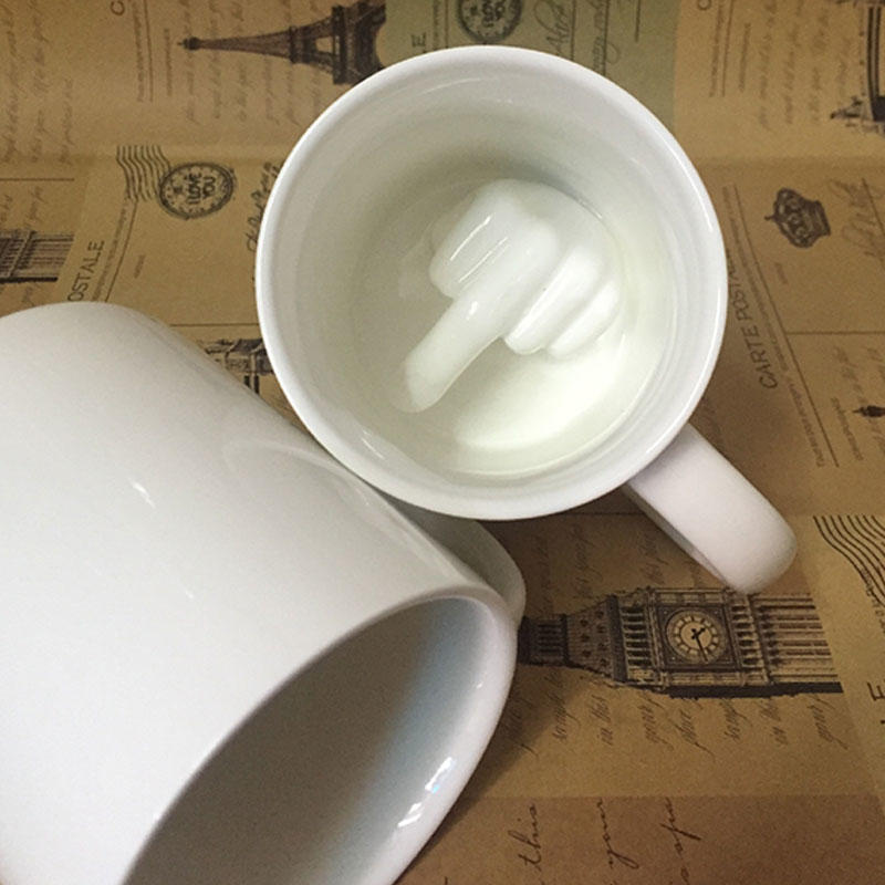 Creative White Middle Finger New Style Mixed Coffee Milk Cup Interesting Ceramic Cup Enough Glass Capacity