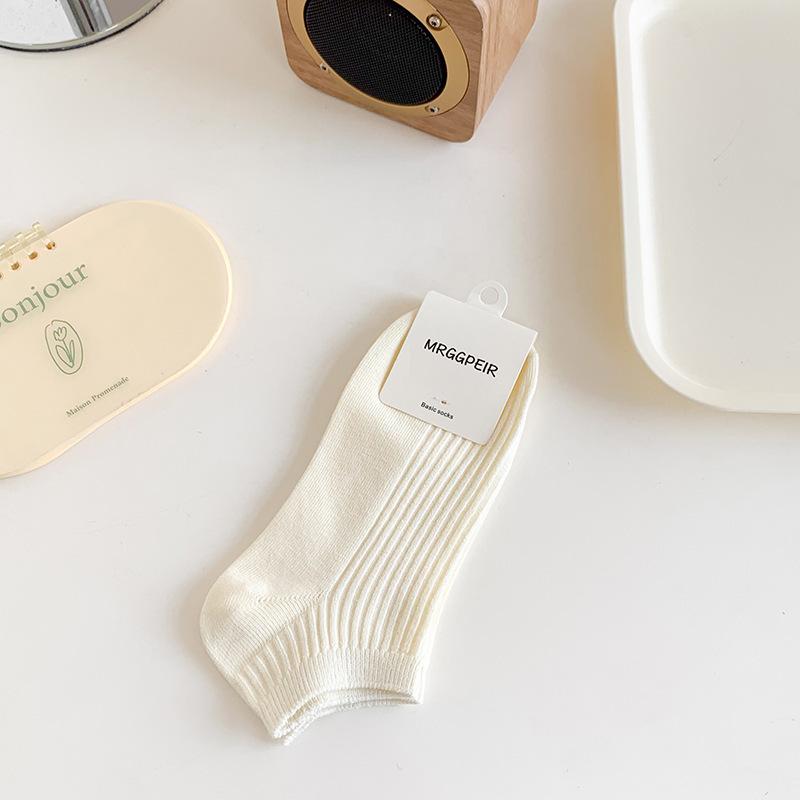 Female Spring and Summer Pure Color Pure Cotton Shallow Mouth Student Short Tube Socks