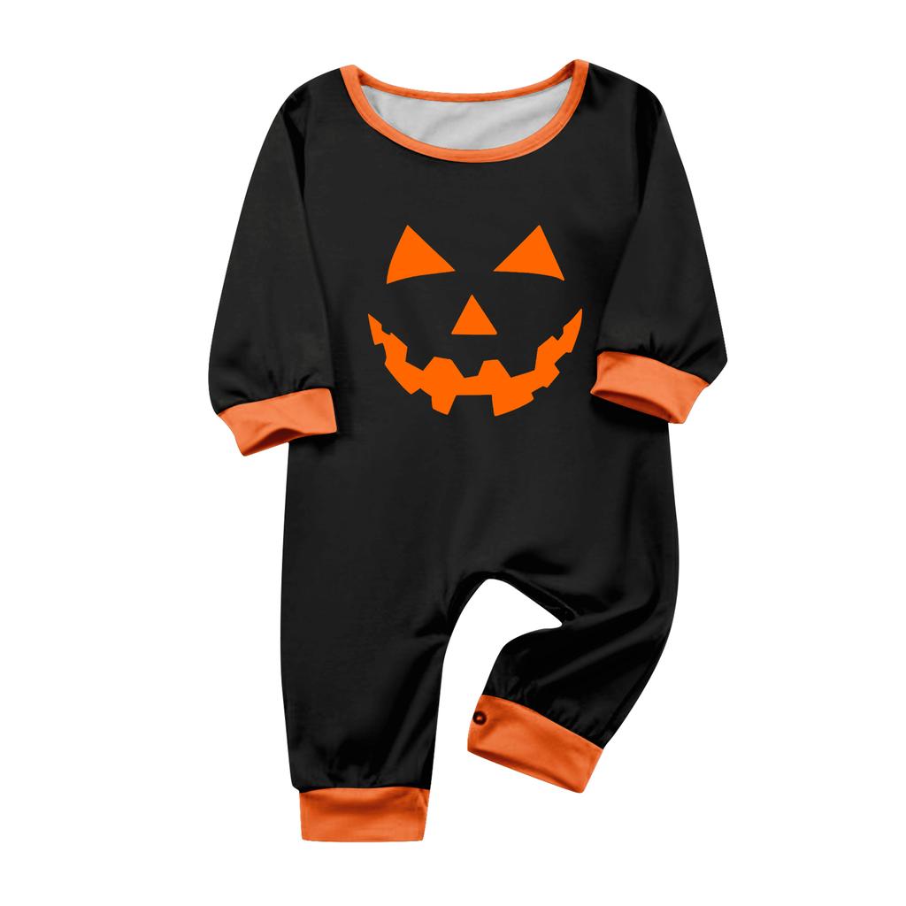Family Matching Halloween Printed Pajama Set Short Sleeve Top and Pants for Parents and Kids