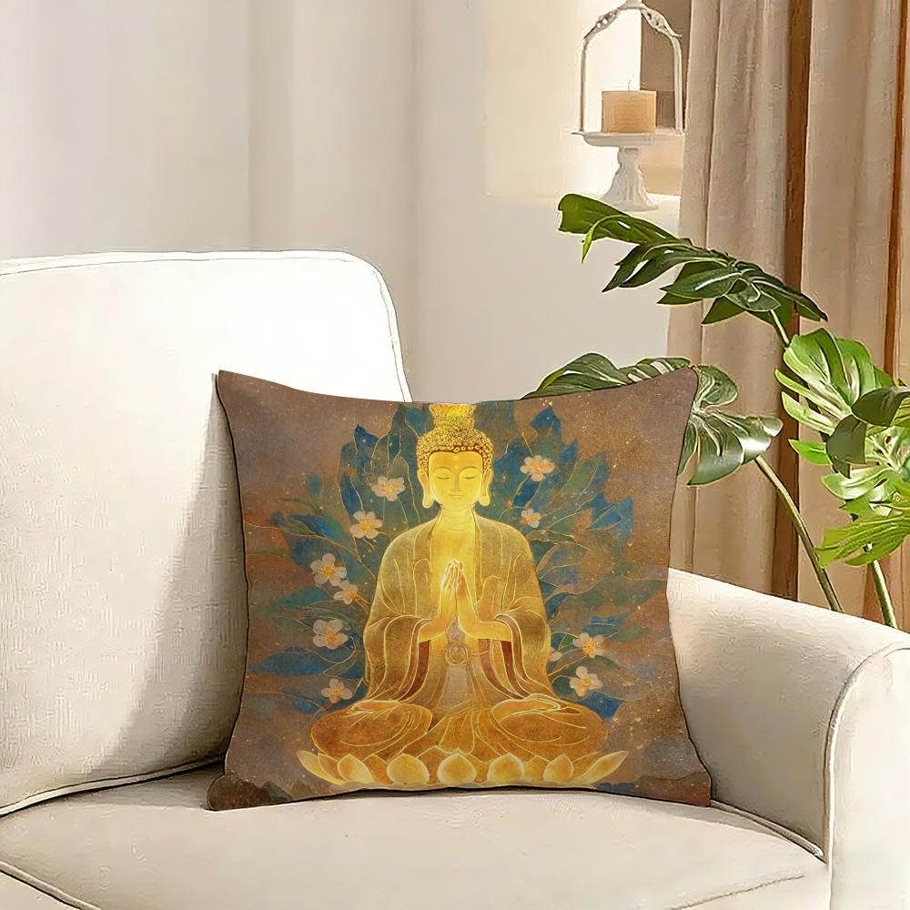 Buddhism Cushion Cover Reversible Plush Pillow Cover Soft Fluffy Home Decor for Sofa Bedroom