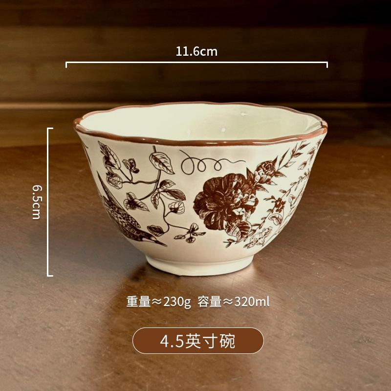 Medieval Flower Tableware Set Light Luxury Advanced Ceramic Bowl Household Plate Rice Bowl Large Capacity Soup Bowl