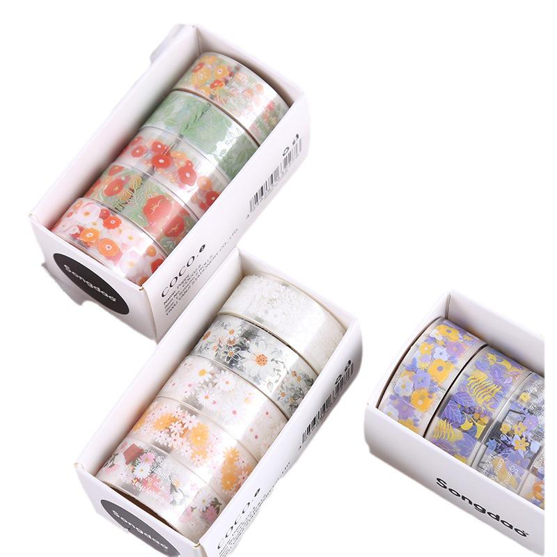 Creative Transparent PET Floral Washi Stickers Tape Gift Box for DIY and Journaling