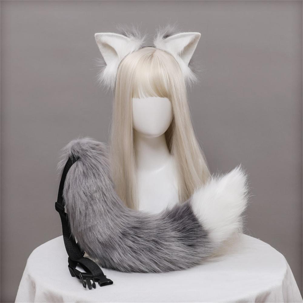 2 Stück/Set Plüsch-Katzenohren Schwanz Flauschiges Fursuit Lolita Stirnband Katzen-Schwanz Cosplay Zubehör Handgefertigt Simulation Tierohren Kopfschmuck