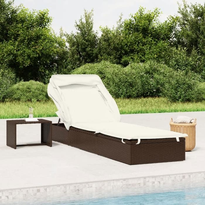 VidaXL Sunbed with Foldable Canopy Brown 213x63x97 Cm Braided Resin, Lounge Chair, Outdoor Lounge Chair, Salon Bed, 319637
