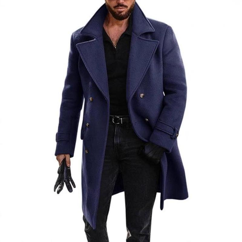 Autumn and Winter Woolen Coat Men's Double-breasted Thickened Trench Coat Men's Medium and Long Coat