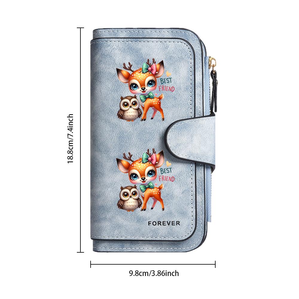 Cute Cartoon Deer Owl Printed Women Long Wallet Fashion Casual Large Capacity Portable Card Holder Purse