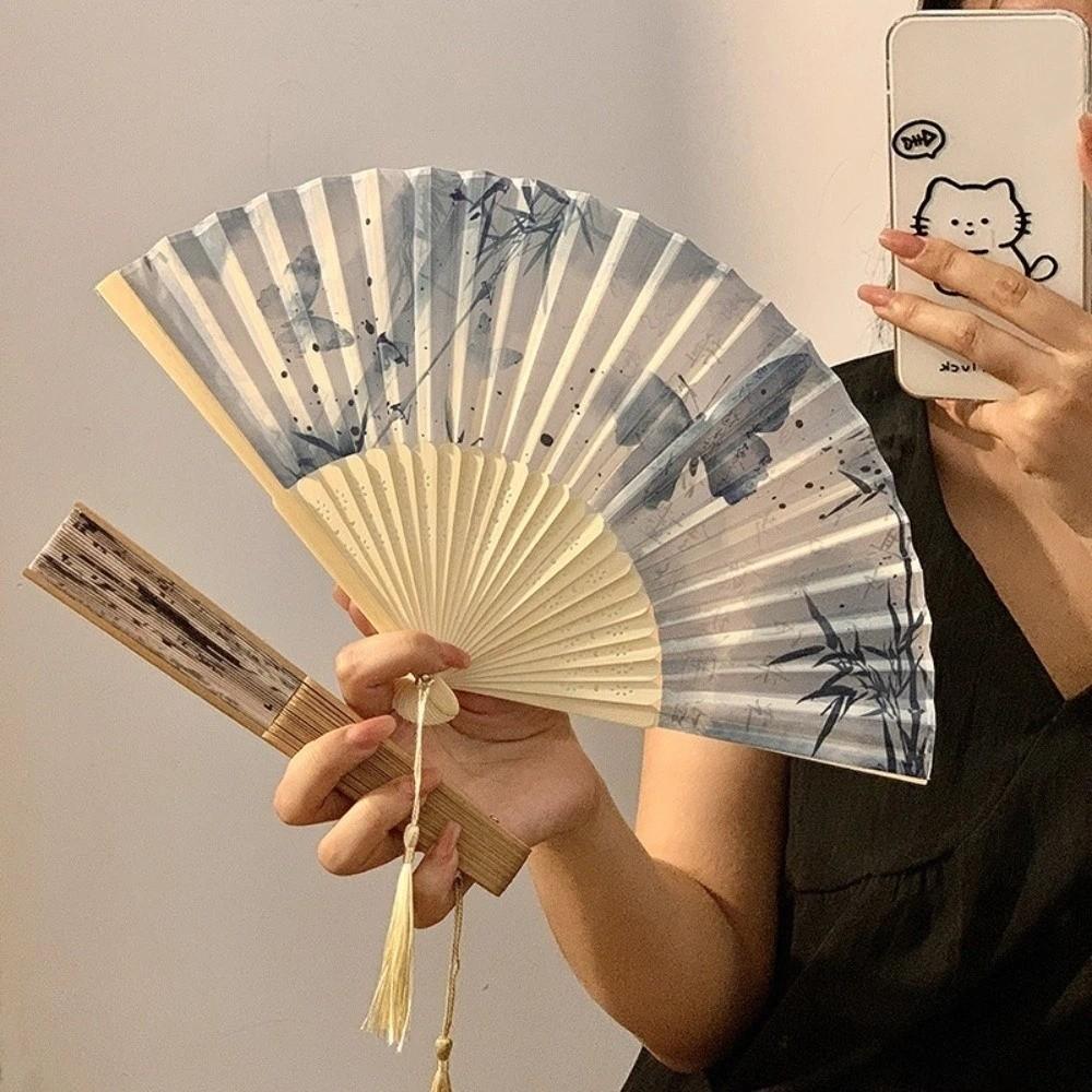 with Tassel Folding Fan Art Craft Woman Fans Vintage Folding Hand Fan Gifts