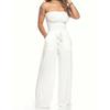 Flat Shoulder Wrap Chest Wide Leg Jumpsuit Square Shoulder