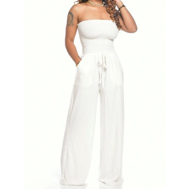 Flat Shoulder Wrap Chest Wide Leg Jumpsuit Square Shoulder