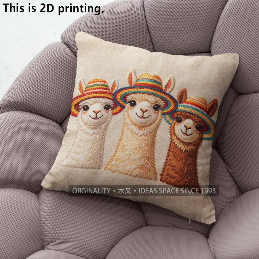 

Cute Alpaca Family Sombrero Decor Throw Pillow Covers Pattern Cushion Cover Suitable for Sofa Bedroom Car Pillow Cover 40x40cm
