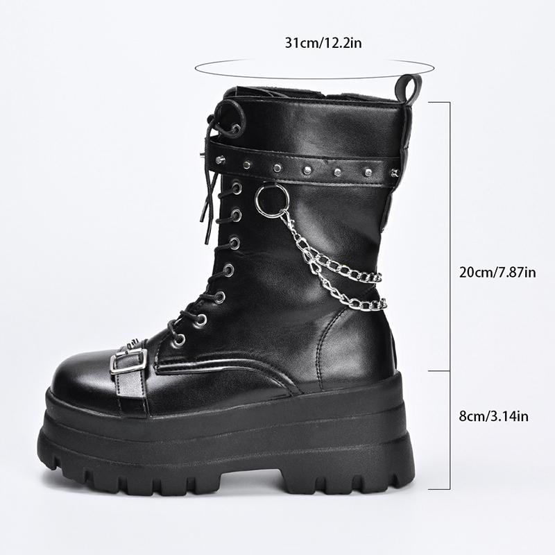

Fashion Punk Style Chunky Motorcycle Boots Women Thick Bottom PU Leather Ankle Boots Woman Metal Chain Decor Gothic Platform Botas Mujer 42 чёрный