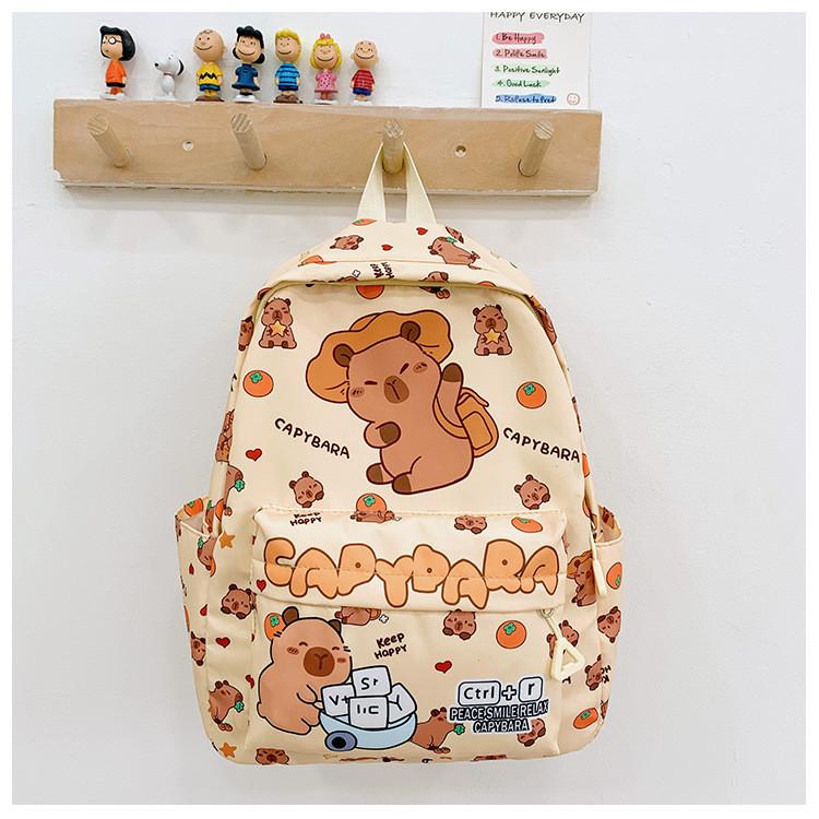 Cute Girl Backpack Featuring Cartoon Capybara Pattern And Ergonomic Shoulder Straps For Elementary Students
