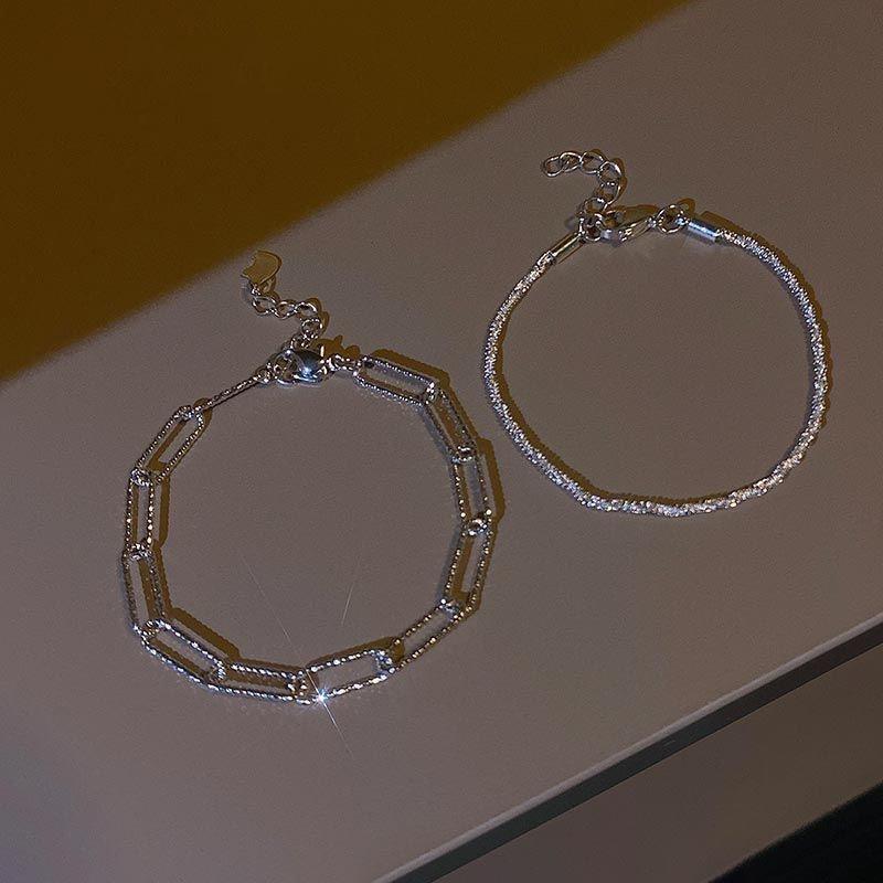 iF ME 2pcs/set Fashion Double Silver Glitter Bracelet Heart-shaped Pendant Bangles Accessories Women