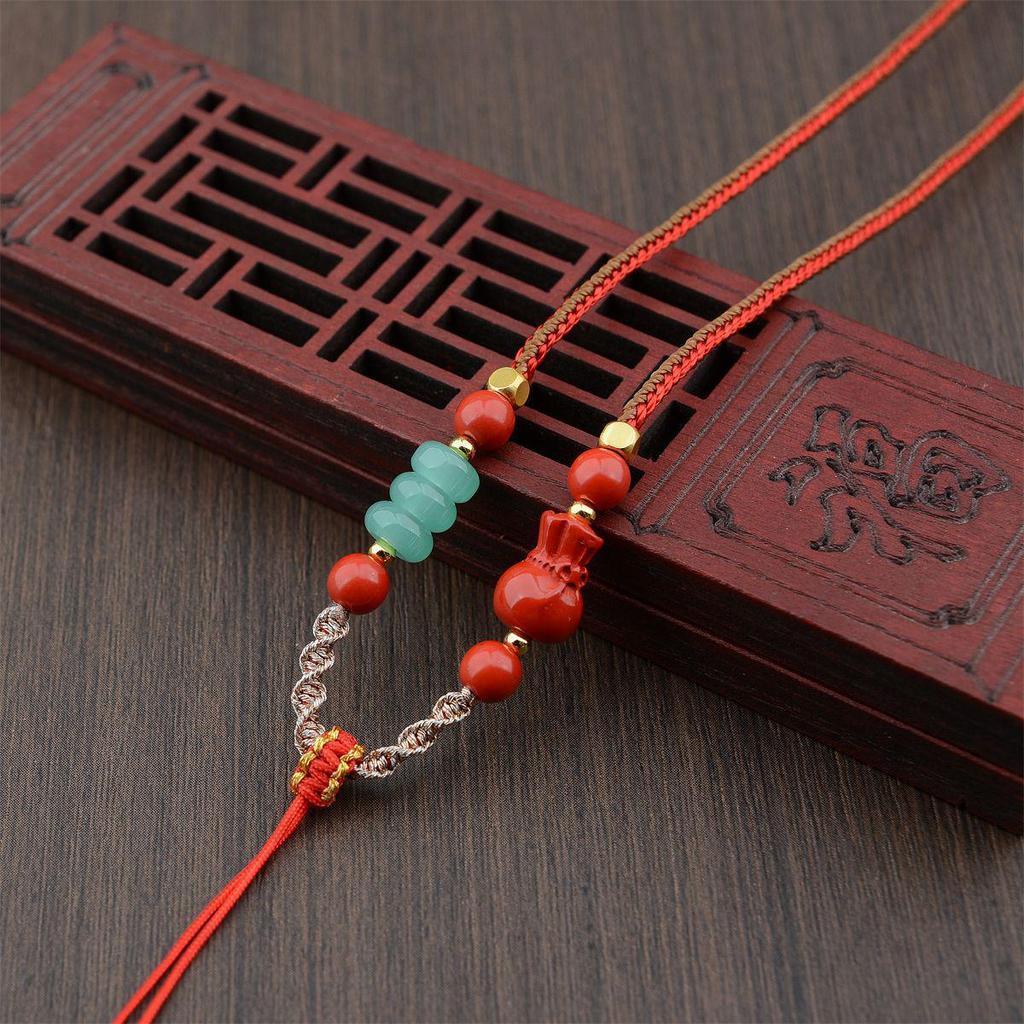 Premium Cinnabar and Agate Ruyi Necklace Cord with Jade Pendant