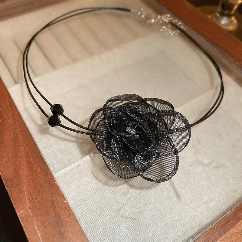 Double dark wind lace flower crystal choker necklace personalized elegant necklace