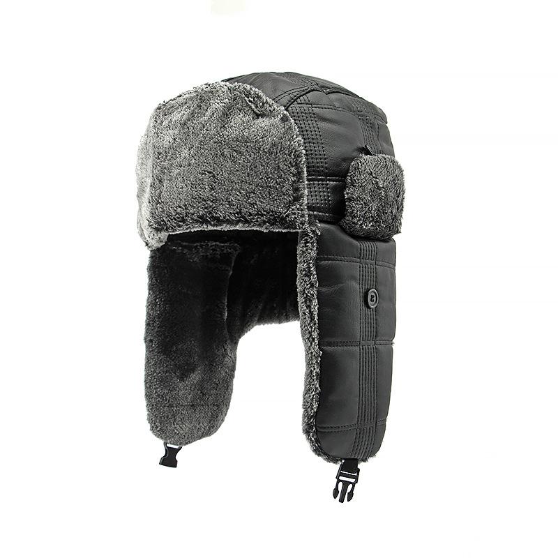 Men Autumn Winter Velvet Ear Protection Warm Bomber Hats Women PU Windproof Snow-proof Riding Hat Ski Slouchy Cap