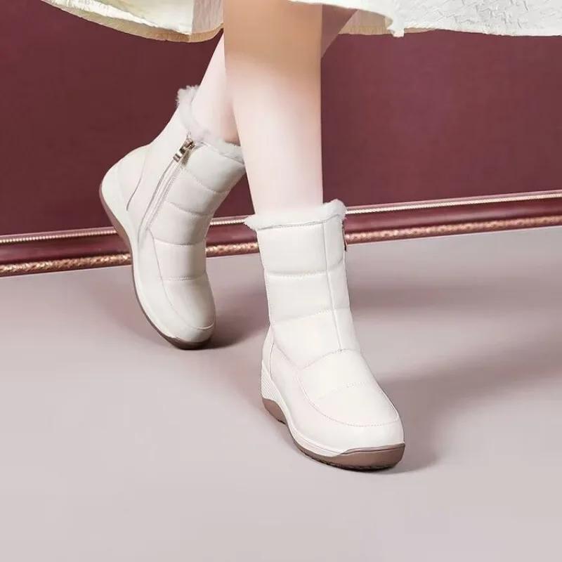 2024 Winter New Thick Snow Boots Plus Fleece Thickened Non-slip Boots Simple Fashion Wedge Heel Women's Shoes Platform Shoes