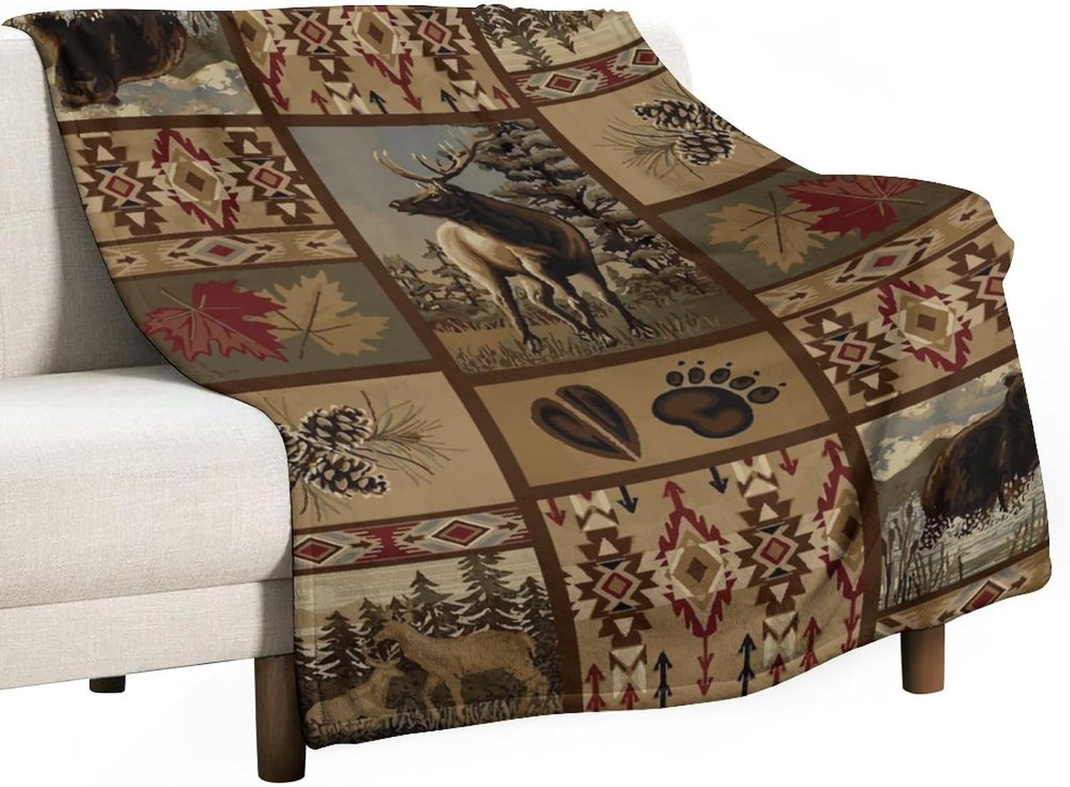 Jmg Household Supplies Unisex Coral Retro Moose Bedding Fleece Throw Blanket,Vintage Rustic Cottage Bear Deer Farmhouse Country Style All Season Flannel Soft Warm M