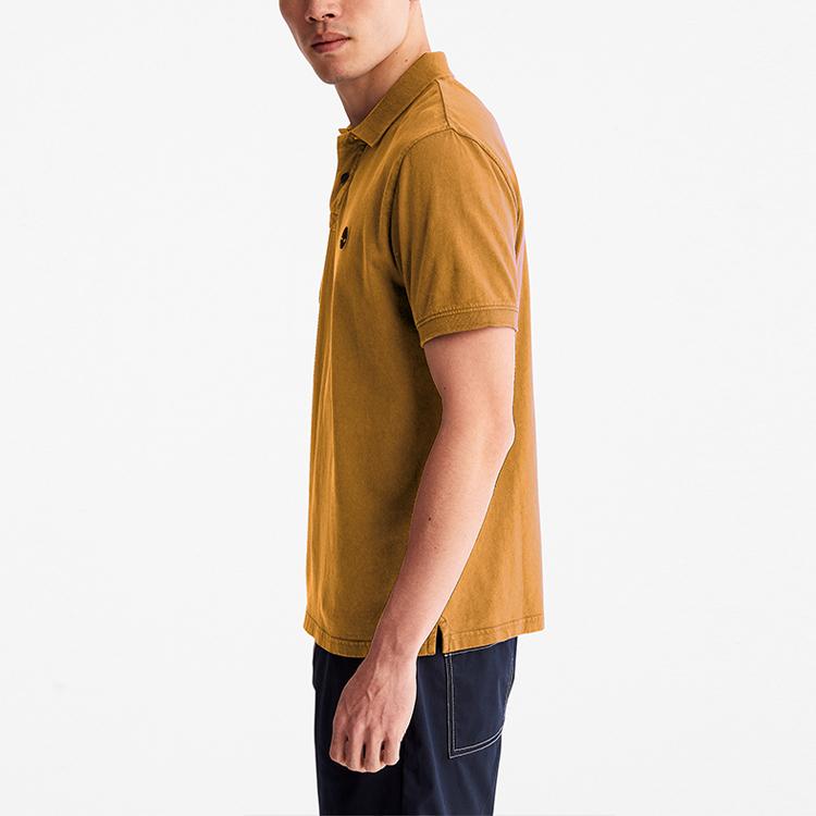 Timberland Solid Color Breathable Casual Short Sleeve Polo Shirt Men tops Wheat A6R29-P47