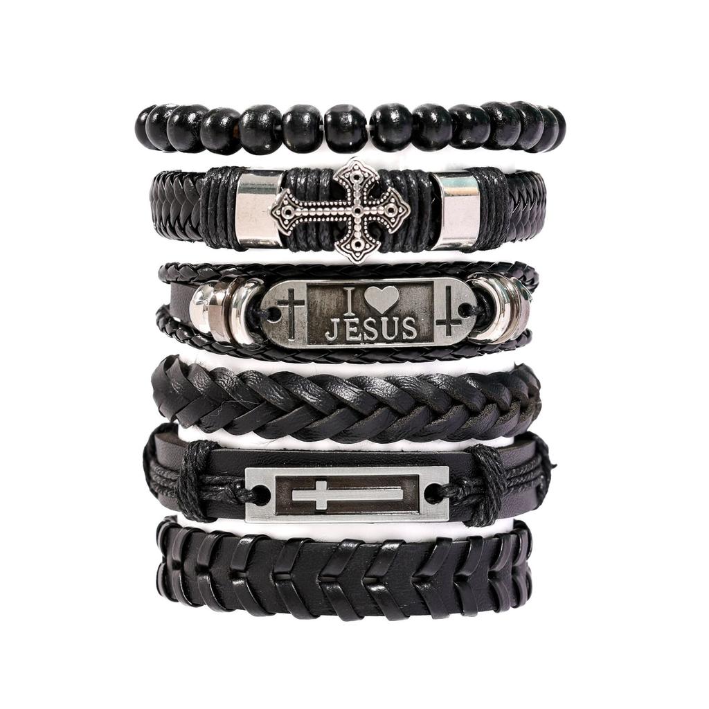 Hot-selling retro men's leather bracelet woven set multi-layer jewelry hand rope direct supply