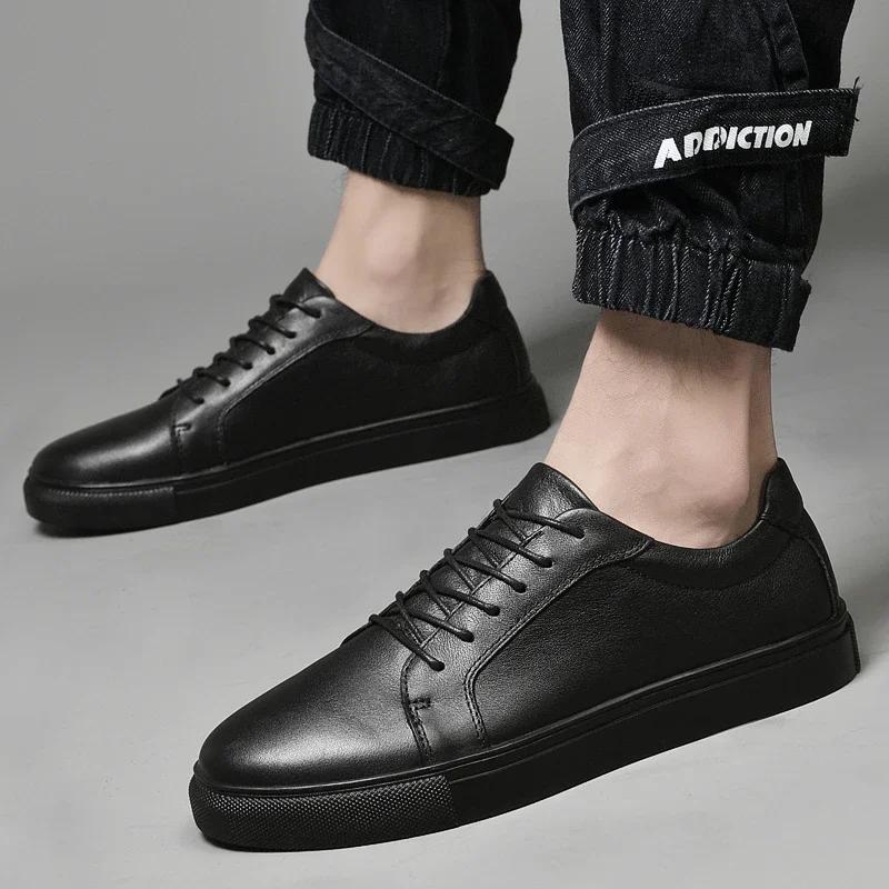 Fashion Brand Casual Solid Mens White Shoes Genuine Leather Luxury Sneakers Male Flats Breathable Fashion Genuine Leather Men's Shoes