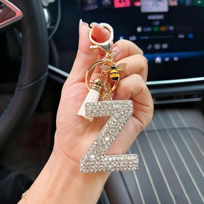 Moda 26 Harf A-Z Anahtarlık Lüks Zarif Rhinestone Alaşım Anahtarlık Çanta Araba Kolye Takı Aksesuarları