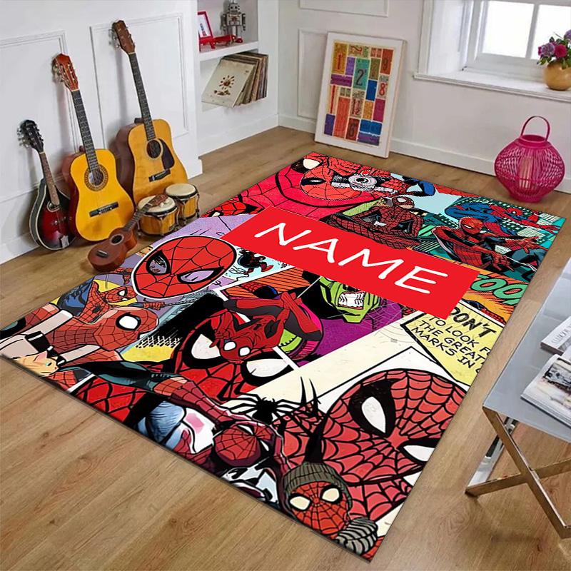 Custom Spider Man Mat Personalized Name, Polyester Washable Indoor Entryway Rug, Gift for Christmas, Easter, Thanksgiving Day