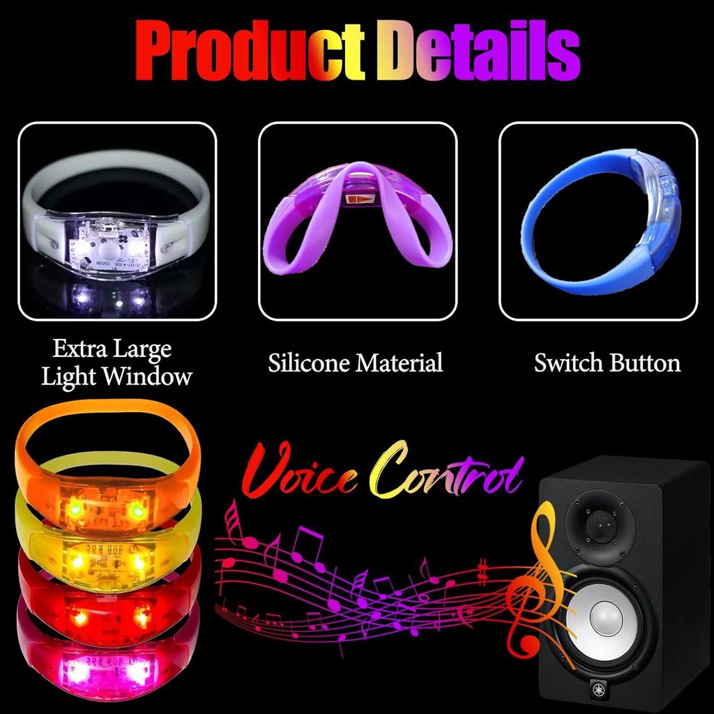10 Pulseiras LED Ativadas por Som com LED Estroboscópico Piscante Controle de Música Acende para Rave, Prêmios de Jogos Lembrancinha de Festa de Aniversário Presente de Dia dos Namorados