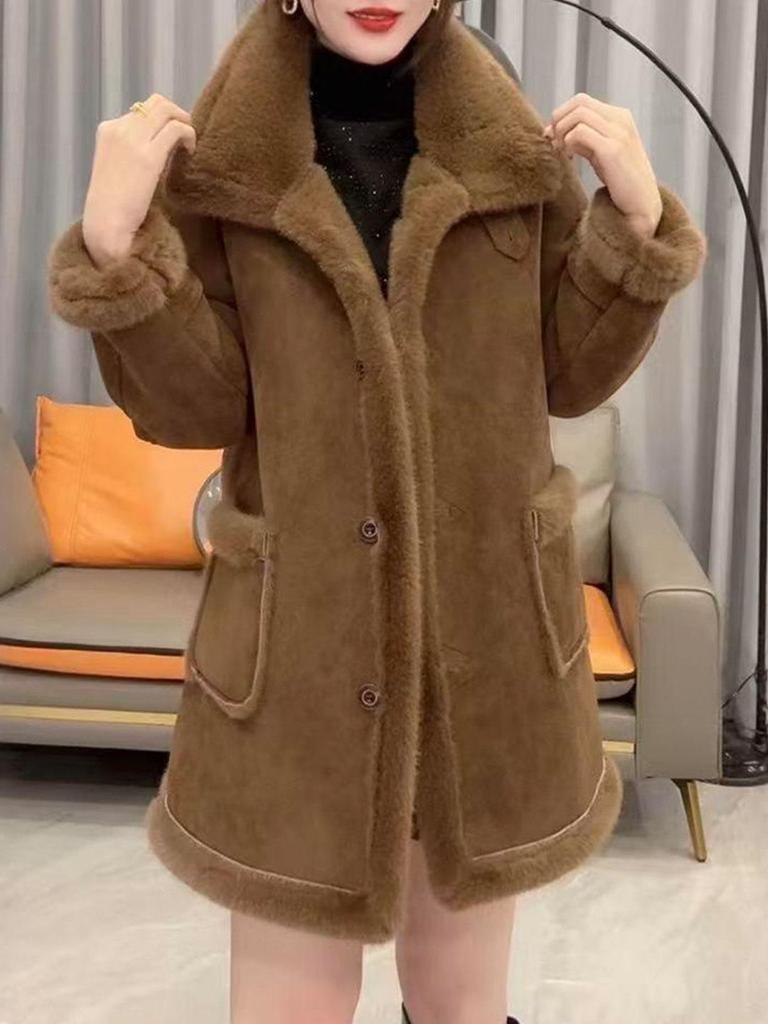 Women's Warm Leather & Fur Jacket - Autumn/Winter Long Sleeve Lapel
