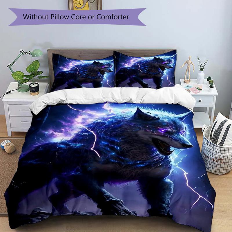 3-teiliges Elektrisches Wolf Bettwäsche-Set - Maschinenwaschbar, Enthält 1 Bettbezug und 2 Kissenbezüge, Keine Füllung enthalten yy251013035