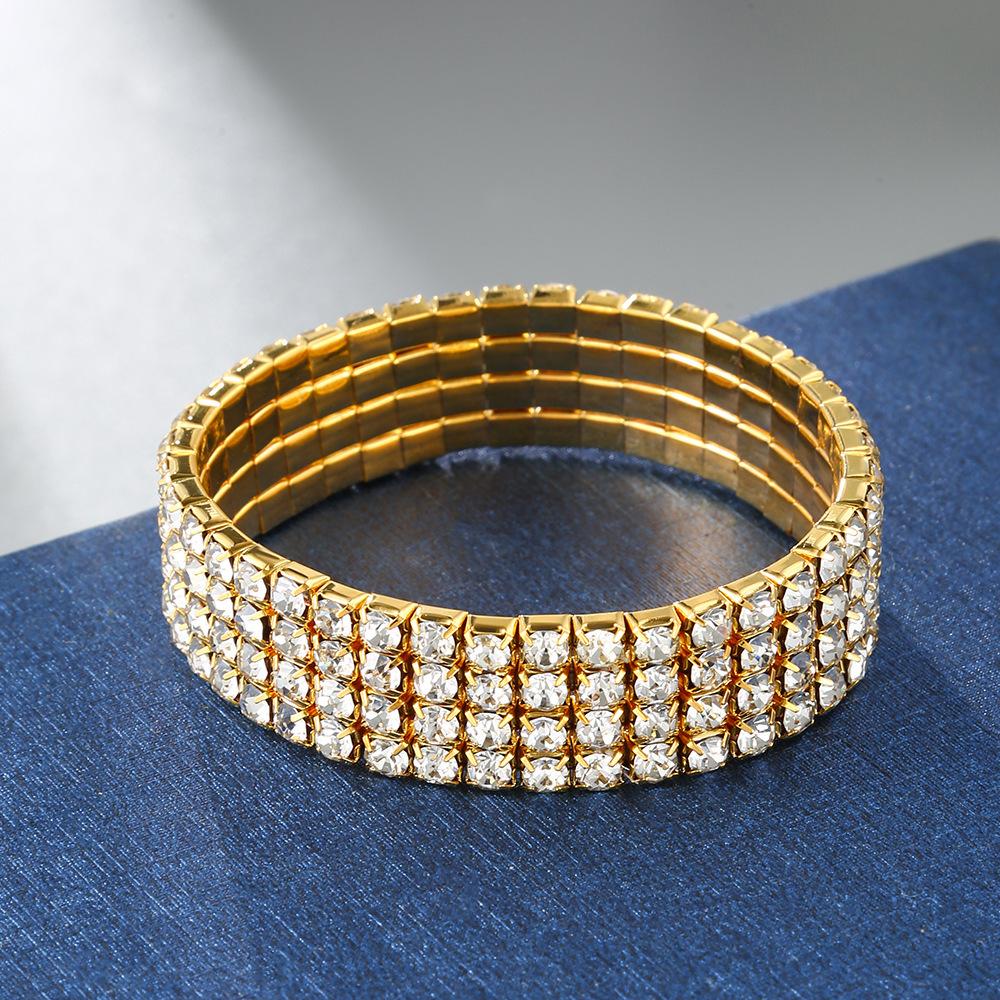 Hot Stretch Bracelet Fashionable Full Diamond Single Row Bracelet Bride Diamond Set Multi Row Diamond Flash Diamond Chain