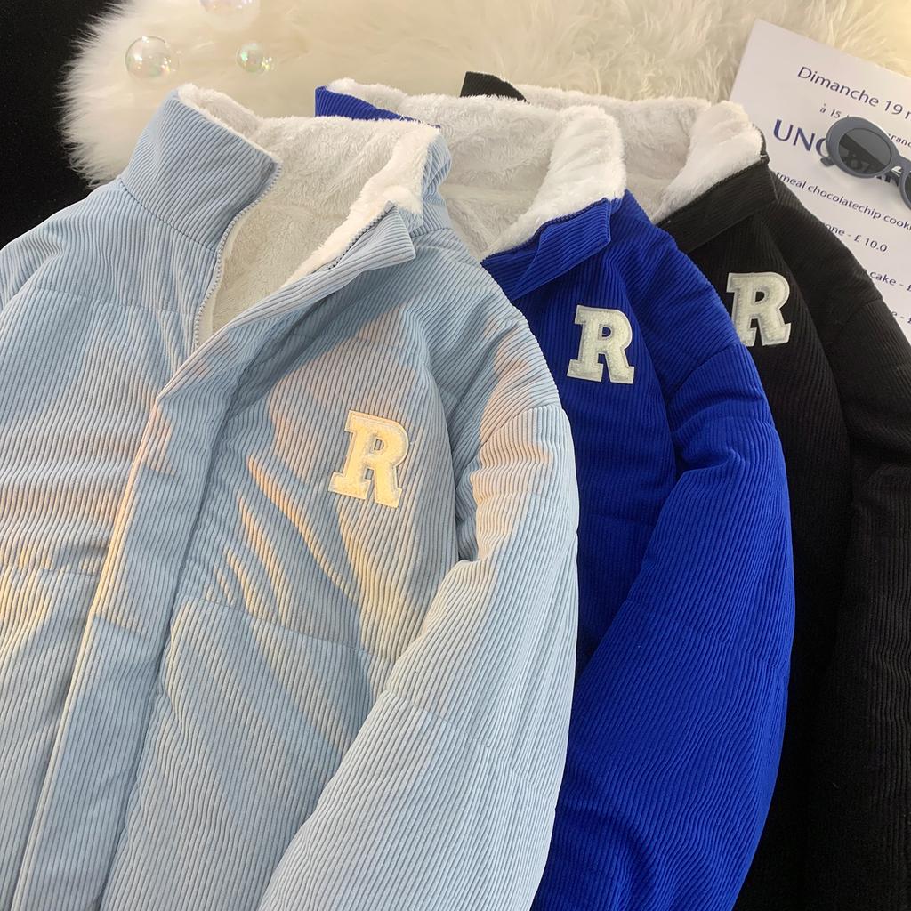 Double-sided Lamb Wool Cotton-padded Jacket Couple Winter Corduroy Cotton-padded Jacket with Fur and Down Cotton-padded Jacket.