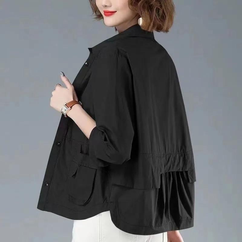 Spring Autumn Korean Thin Style Leisure Cardigan Jacket Windbreaker Coat Mom's Costume Loose Short Blouse Jacket