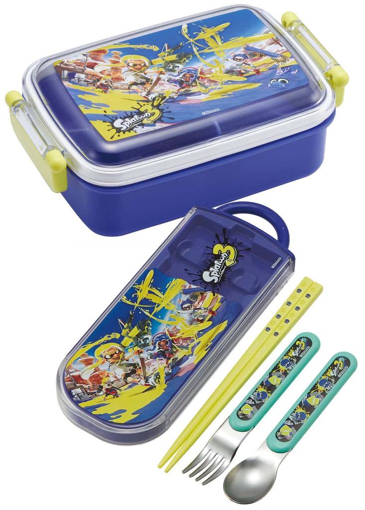 Skater Bento Trio and Antibacterial Made In Splatoon 3 TACC2AG Kids' Set, Chopsticks, Spoon, Fork, Cutlery, Easy-Open Slide-Open Design, Japan,