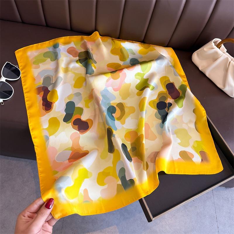 Colorful Printed Silk Feel Square Scarf For Women Summer Sun Protection