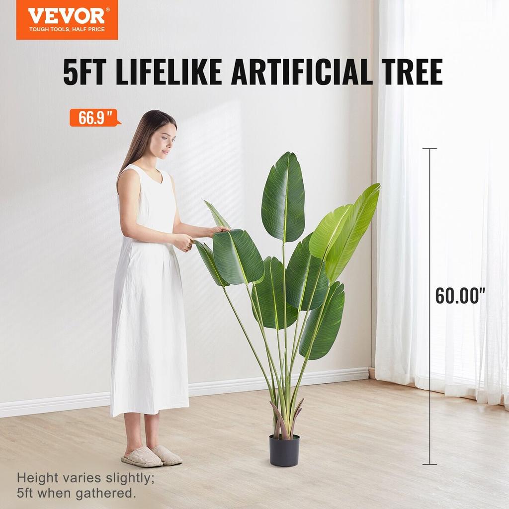 Artificial Birds Of Paradise Tree, 1.5mTall Faux Plant, PE Material & Anti-Tip Tilt Protection Low-Maintenance Plant, Lifelike Green Fake Tree for