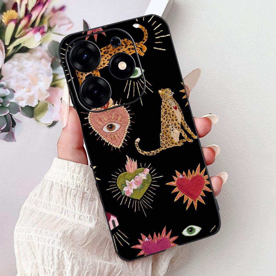 For Tecno Spark 10 Pro Phone Case Spark 10Pro 4G KI7 Elegant Floral Cat Printing Soft Silicone TPU Cases