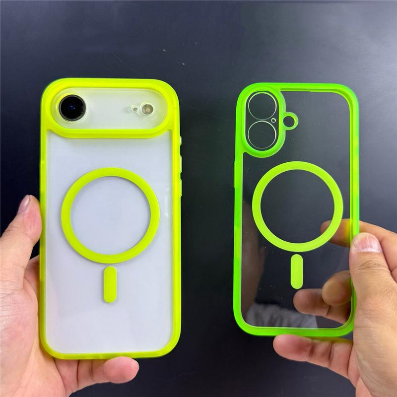 Case For Phone Yulin-003 Neon Color Transparent Magnetic Case For Iphone 17 17Pro 16 16Pro 17Pro Max Touch Camera Button For Magsafe Hard Cover