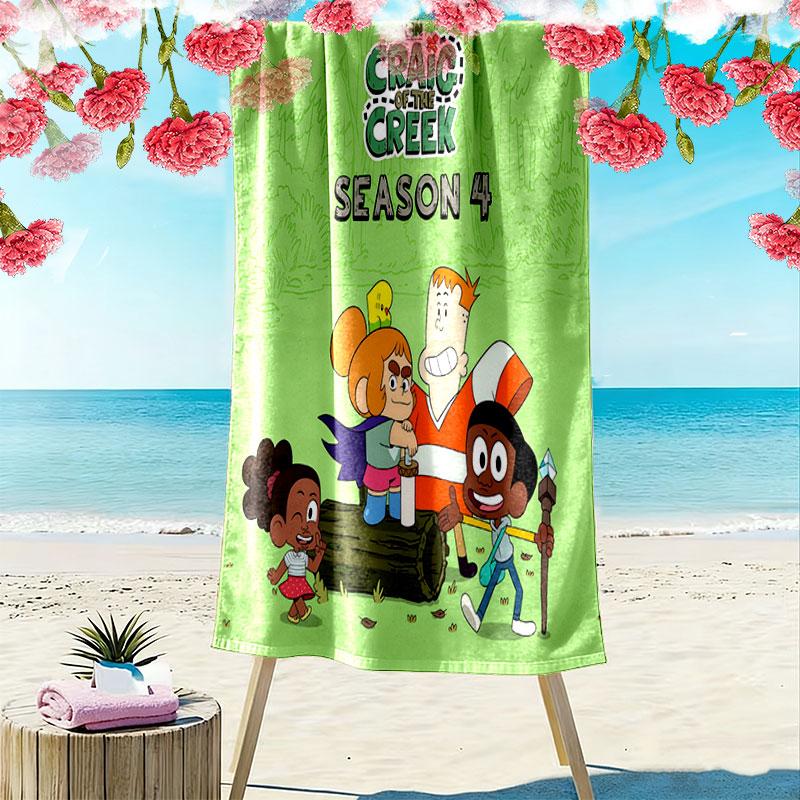 Creek Tales Print Beach Towel, Large Soft Quick Dry Towel for Beach Camping Swimming