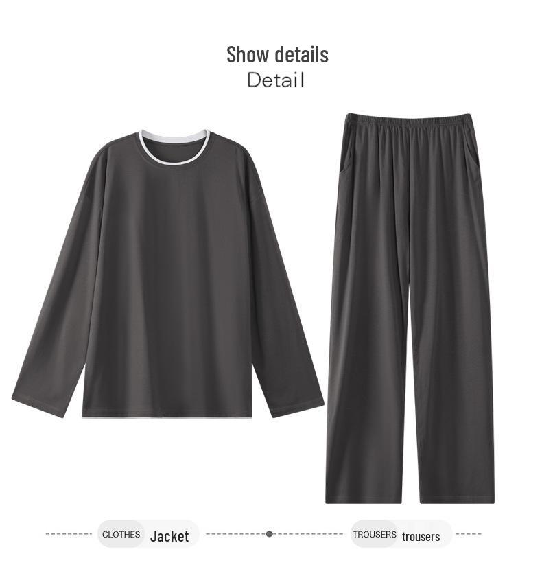 Men's Modal Long Sleeve Pajamas - Casual Spring/Autumn Wear, Teen & Plus Size